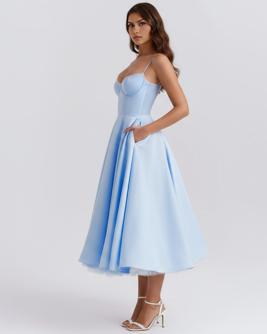 Claudia | Vestido Midi Azul Celeste