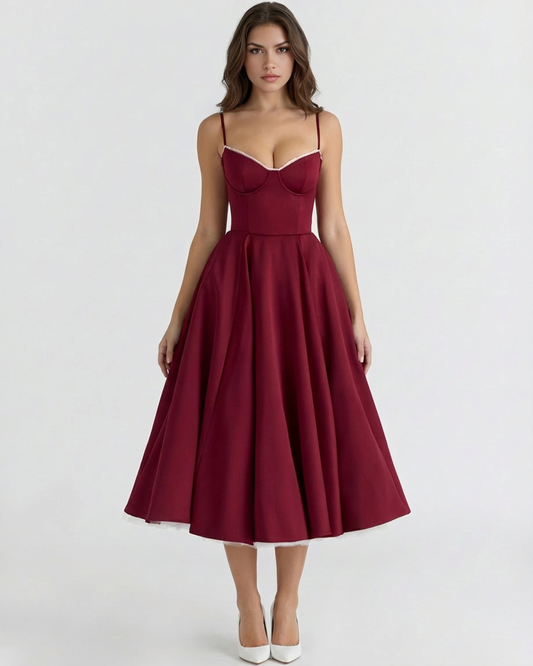 Claudia | Vestido Midi Rojo Vino