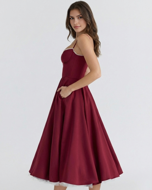 Claudia | Vestido Midi Rojo Vino