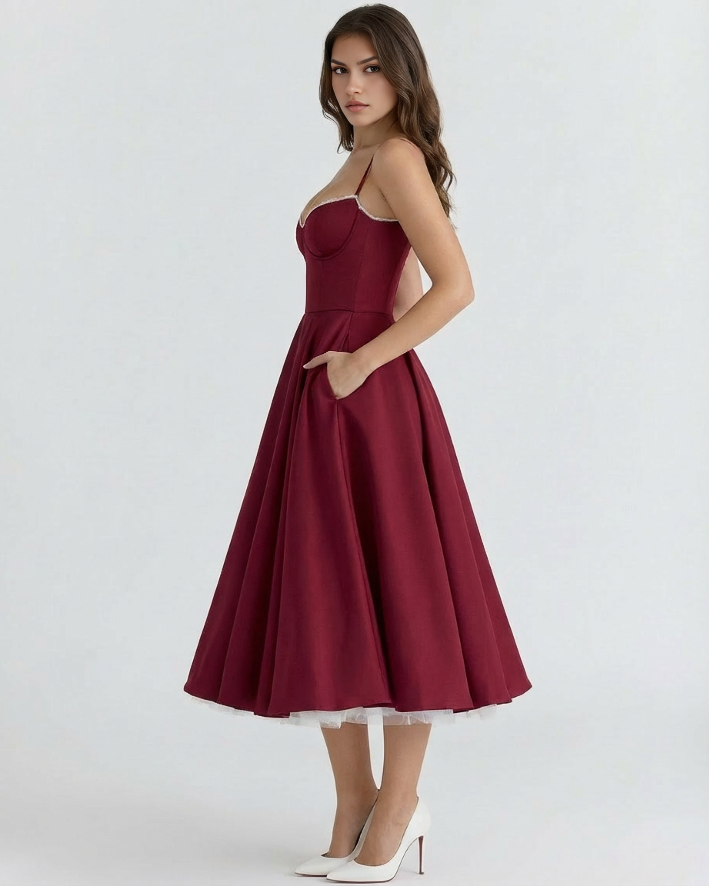 Claudia | Vestido Midi Rojo Vino